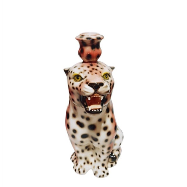 1990s Vintage Boxer Ceramic Leopard Candleholder, 1980s For Sale - Image 5 of 16