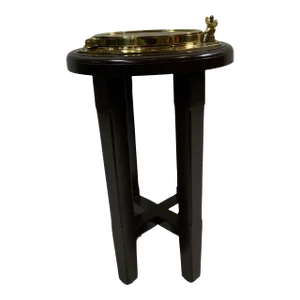 Solid Brass Ships Porthole Mounted To A Mahogany Table Base