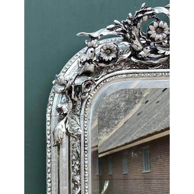 1970s French Artisan Louis XVI Silver Beech Wall Mirror For Sale - Image 4 of 10