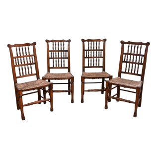 Country Spindle Back Dining Chairs with Rush Seats, Set of 4 For Sale