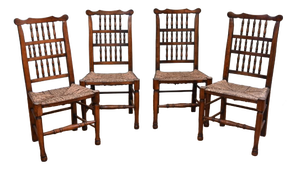 Country Spindle Back Dining Chairs with Rush Seats, Set of 4