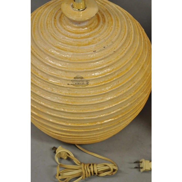 Vintage Mid Century Modern Lacquered Fiberglass Round Beehive Table Lamps - Pair For Sale - Image 10 of 12