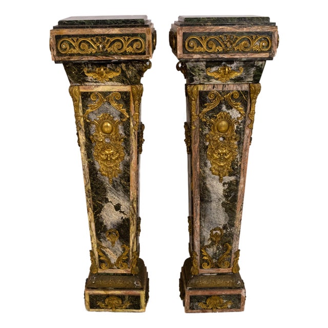 Pair Vintage Marble Pilaster Column Pedestals For Sale