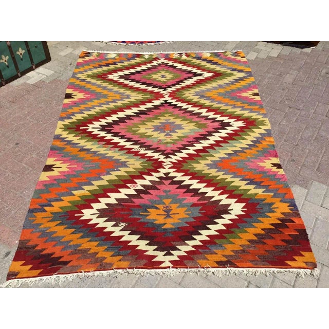 Vintage Diamond Design Kilim Rug - 68" X 96" For Sale - Image 10 of 10