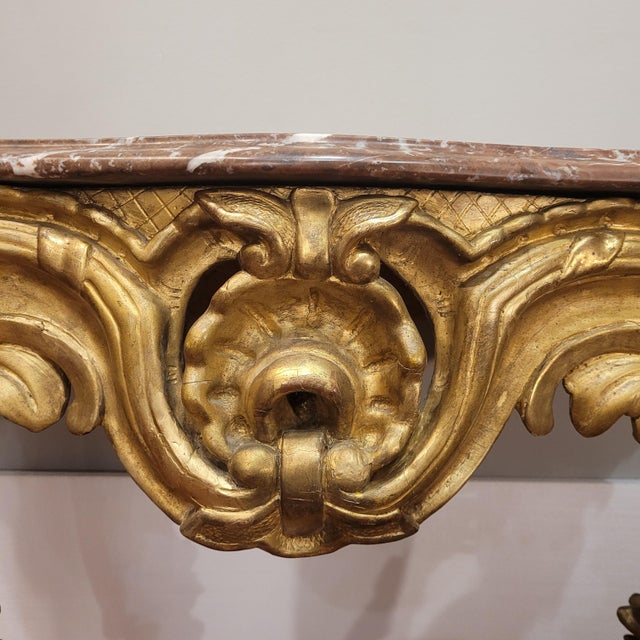 18th Century Louis XV Wall-Mounted Console Table in Carved and Gilded Wood, France For Sale - Image 10 of 18