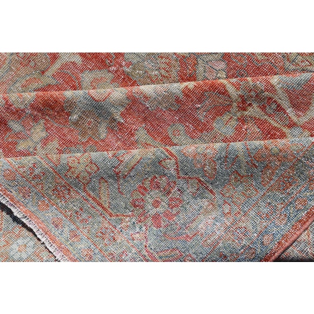Antique Persian Sultanabad Rug With Floral Soft Red Field and Pale Blue Border For Sale - Image 14 of 15