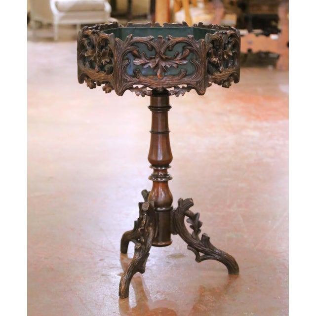 French 19th C. French Black Forest Carved Walnut Jardinière on Stand With Zinc Liner For Sale - Image 3 of 9