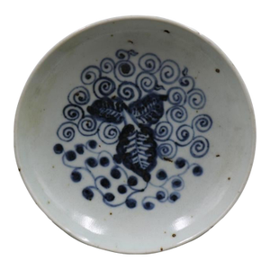 Early 20th Century Chinese Vintage Ceramic Dish,Blue and White Underglaze Red Porcelain Dish Hand Painted Leaves Pattern