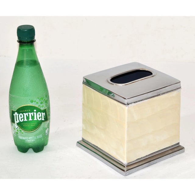 Metal Vintage Capiz Shell Nickel Tissue Box Holder Boutique Box Tissue Paper Holder For Sale - Image 7 of 12