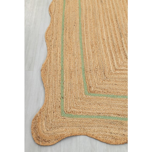 Olive Natural Jute Wave Scallop Rug 3x5 Ft. For Sale - Image 9 of 12