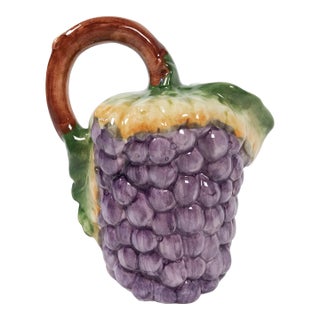Ceramic Majolica Style Grape Motif Pitcher For Sale