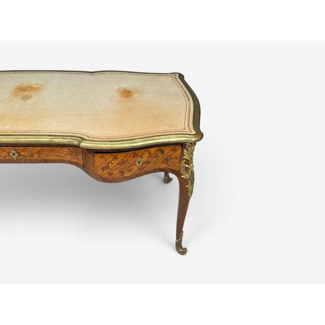 Brown Louis XV Style, Executive Desk, Marquetry, Leather, Bronze, France, 19th/20th C. For Sale - Image 8 of 15