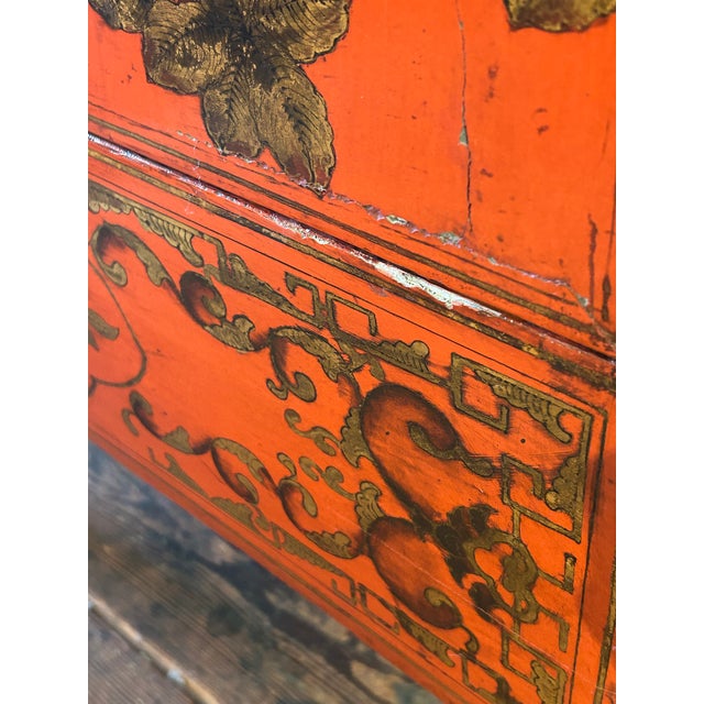 Red Antique Chinoiserie Lacquered Cabinet For Sale - Image 9 of 17