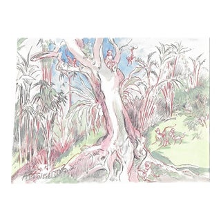1950s Ivy Attwell Jungle With Monkeys Landscape For Sale