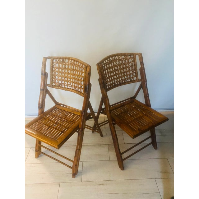 Mid 20th Century Pair of Vintage Folding Bamboo Chairs