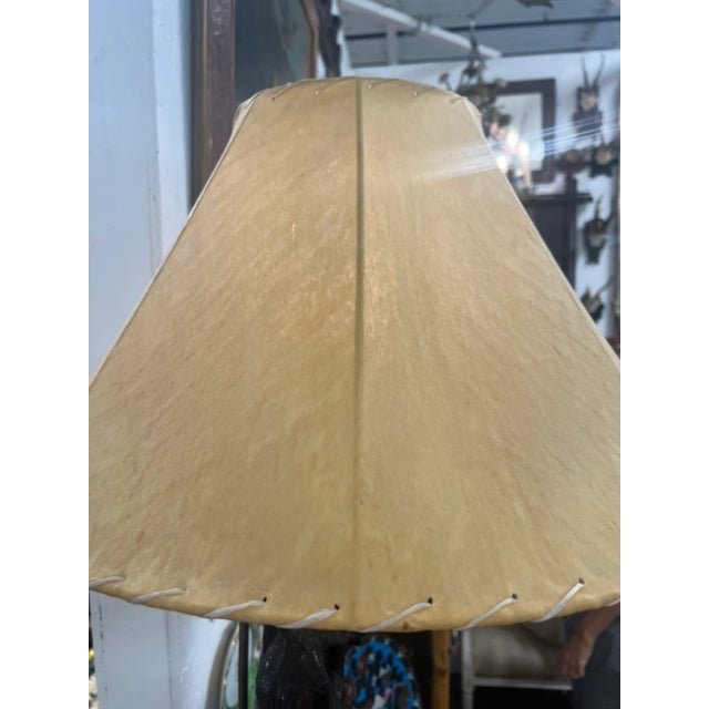 19th Century Black Forest Carved Clock Mounted Lamp With Cowhide Shade For Sale In Boston - Image 6 of 13