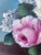 A vintage original oil painting of a floral still life, dating from around 1960. The painting shows a richly colored...