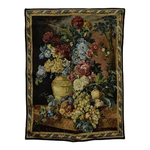French Wall Hanging Tapestry Jacquard Aubusson Floral Still Life