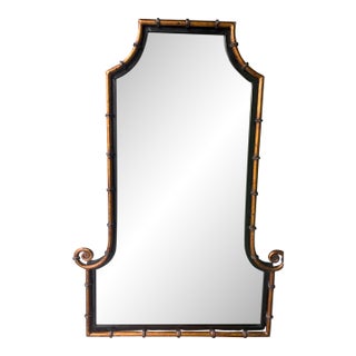Faux Bamboo Black and Gold Pagoda Mirror For Sale