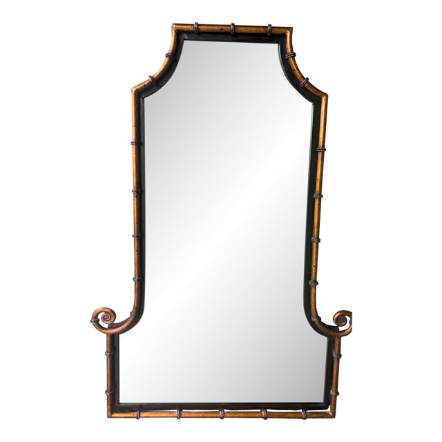 Faux Bamboo Black and Gold Pagoda Mirror For Sale