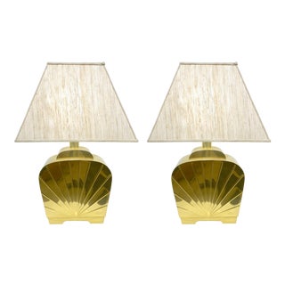 1970s Chapman Vintage Art Deco Hollywood Regency Gold Brass Lamps - a Pair For Sale