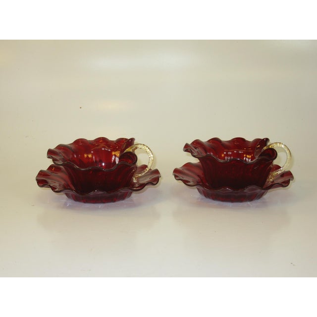 Early 20th Century Desert Bowls Venetian Glass Deep Red Delicate Gold Gilding Likely Salviati Pair - Set of 4 For Sale - Image 15 of 15