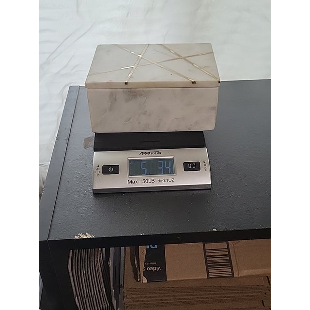 Vintage White Alabaster Jewelry Box Storage Lidded Brass Insert For Sale - Image 12 of 12