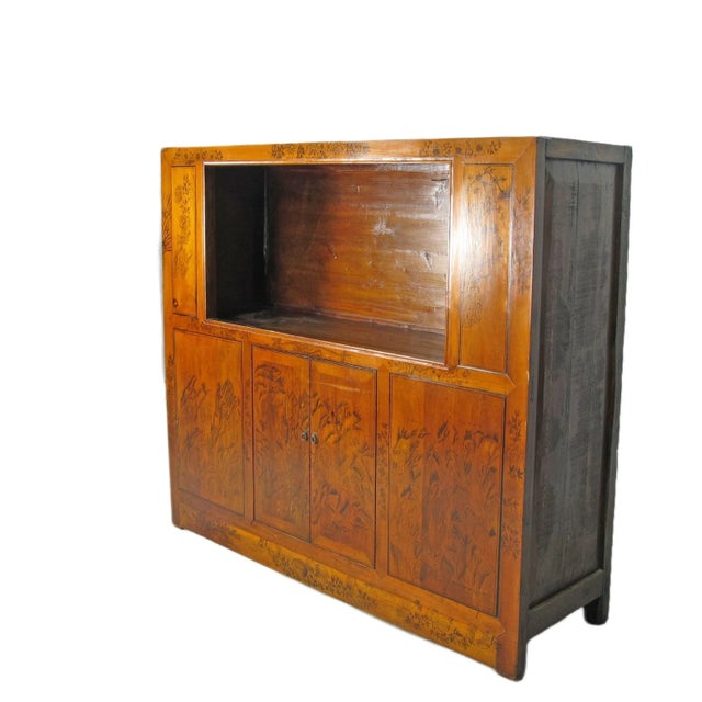 Hand Painted Chinese Antique Display Cabinet – 59 Inches Tall, Hand-Painted Design For Sale - Image 4 of 11