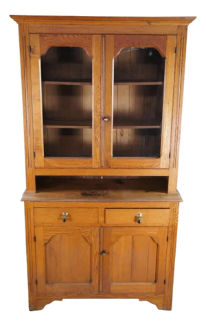 Antique Oak Stepback Farmhouse Hutch Cupboard Pie Safe Kitchen Cabinet
