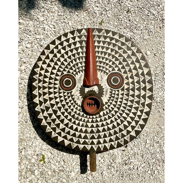 Vintage Tribal Geometric Painted Wood Shield For Sale - Image 9 of 15