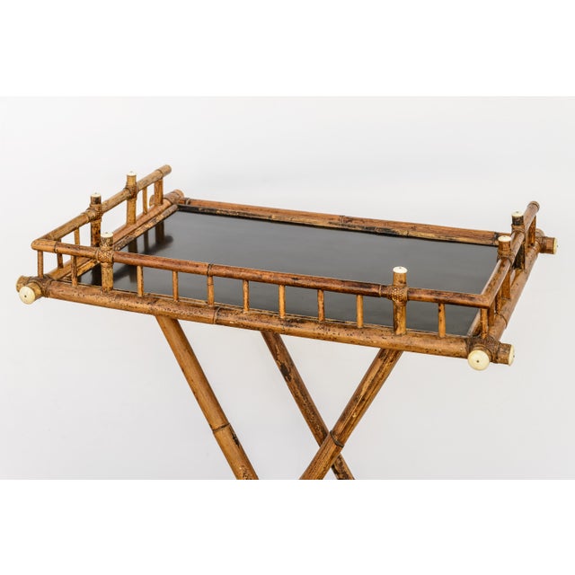Antique Anglo-Japanese Aesthetic Movement Scorched Bamboo and Lacquer Butler Tray Table For Sale - Image 4 of 9