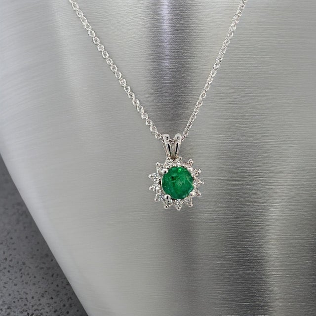 Natural Emerald Diamond Pendant With Chain 17.5" 14k WG 1.35 TCW Certified For Sale In New York - Image 6 of 14