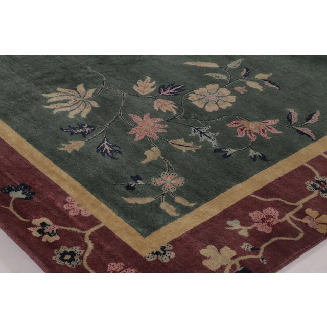Art Deco Rug & Kilim’s Chinese Art Deco Inspired Rug, Deep Forest Green With Florals For Sale - Image 3 of 9
