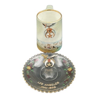 Antique Masonic Shriners Shaving Mug & 1906 Los Angeles Convention Plate For Sale
