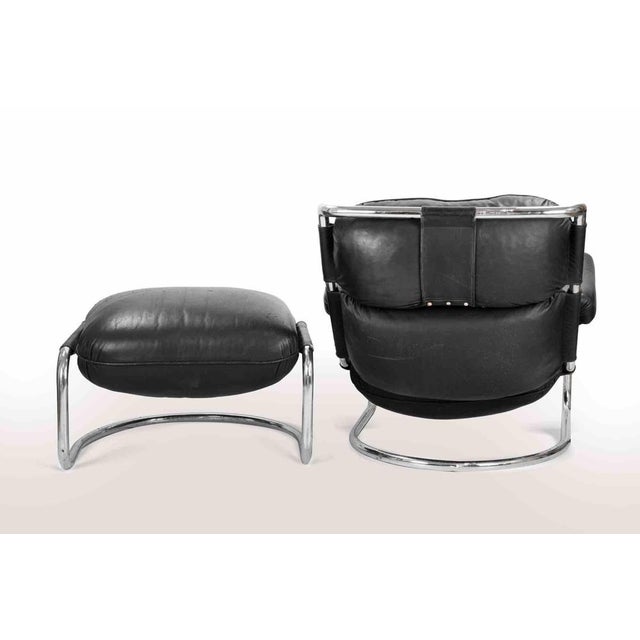 Black Vintage Cantilever Leather Lounge Chair & Ottoman, 1970s, Set of 2 For Sale - Image 8 of 9