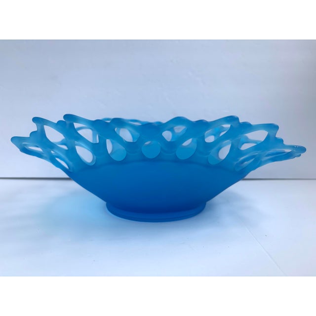 American Vintage Westmoreland Doric Lace Blue Satin Glass Oval Centerpiece Bowl For Sale - Image 3 of 9