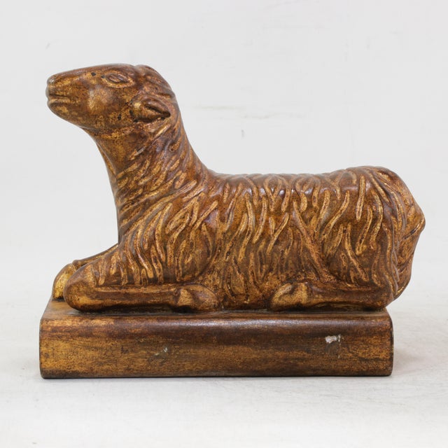 Late 20th Century Vintage Hand-Carved Wood Recumbent Lamb on Book Decorative Sculpture For Sale - Image 5 of 13