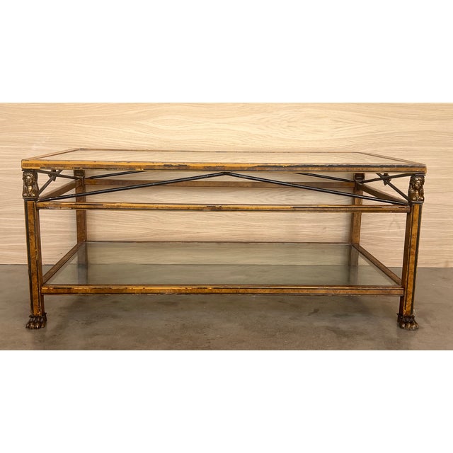 Midcentury Brown Metal Rectangular Coffee Table with Two Tier Glass 1970 Dimensions: Height: 17.72 in (45 cm)Width: 41.93...