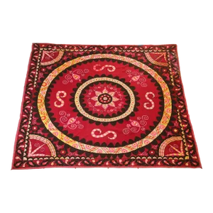 Vintage Suzani Uzbekistan Embroidered Textile Red and Black