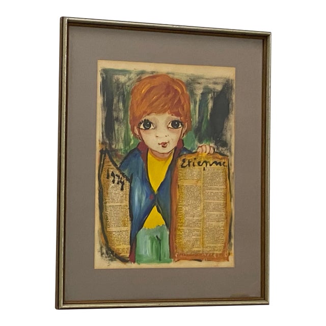 Etienne Ret Mixed Media Portrait of a Newsboy C.1974 For Sale