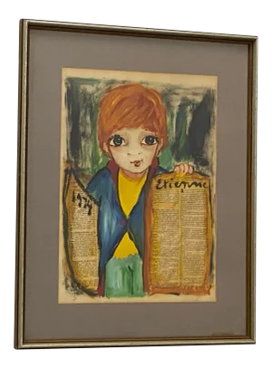 Etienne Ret Mixed Media Portrait of a Newsboy C.1974
