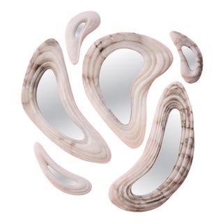 Aqua Fossil Wall Mirrors in Alabaster and Glass Mirror by Amarist Studio, Set of 6 For Sale