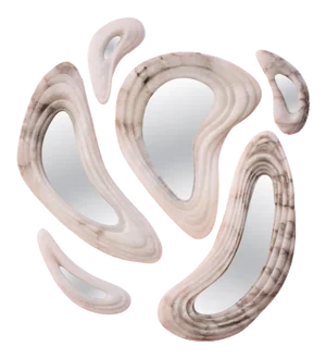 Aqua Fossil Wall Mirrors in Alabaster and Glass Mirror by Amarist Studio, Set of 6