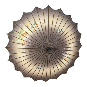 Vintage Hand Painted Linen Bamboo Handle Parasol