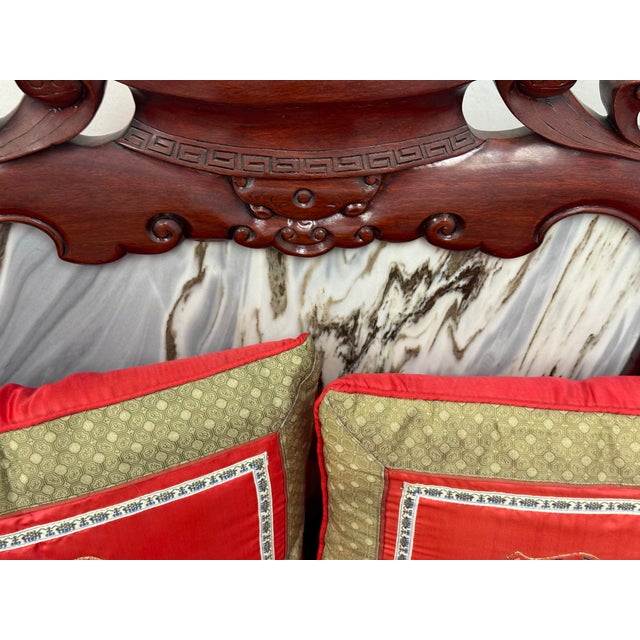 Wood Vintage Qing Dynasty Carved Rosewood + Marble Sofa For Sale - Image 7 of 12