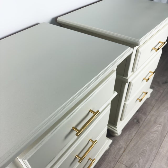 Wood 1980s Pair of Professionally Refinished Solid Pine Nightstands With Knurled Brass Hardware For Sale - Image 7 of 12