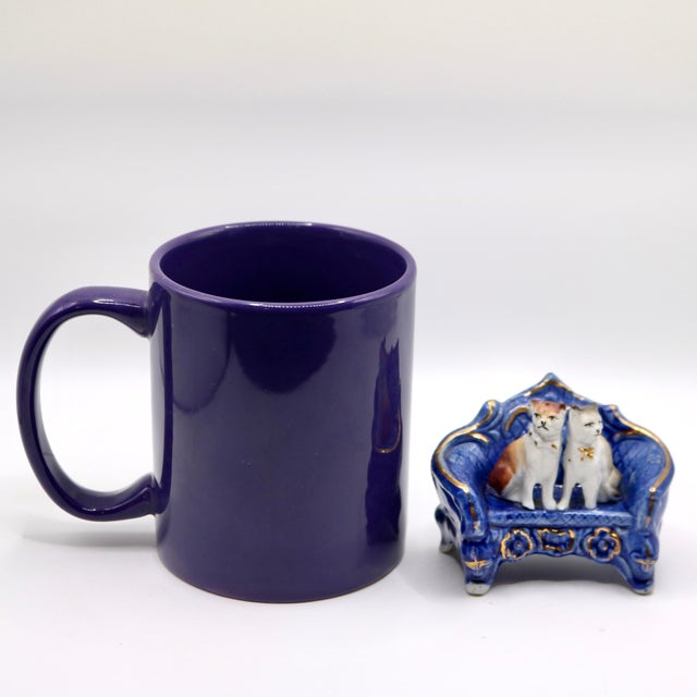 Antique Late 19th Century German Porcelain Miniature Figurine – Two Cats on Blue & Gold Armchair, Mold No. 3896 For Sale - Image 11 of 11