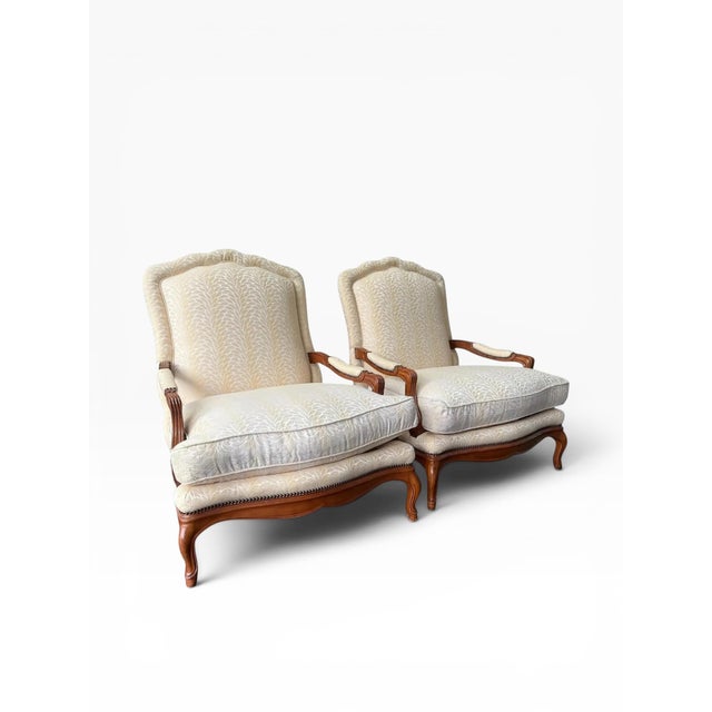 Baker Furniture Company 1990s Baker Furniture French Provincial Louis XV Oversized Fauteuil Chairs For Sale - Image 4 of 13