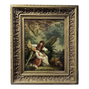 Antique Oil Painting Romantic Pastoral Scene 19th Century French Classical Art