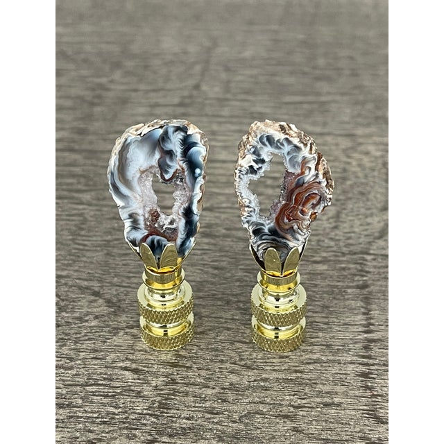 1970s Gorgeous Pair of Agate Geode Lamp Finials For Sale - Image 4 of 4